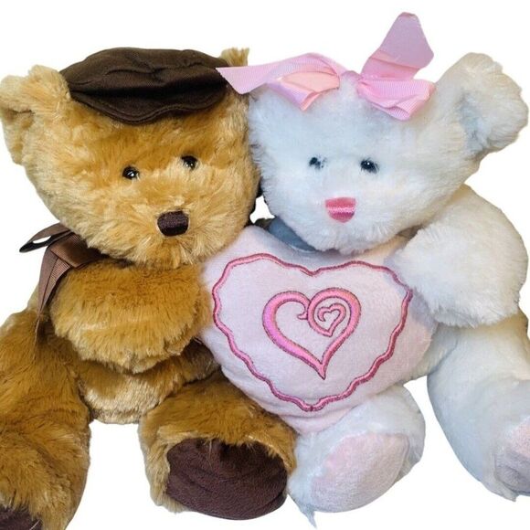 Vintage Walmart Sweetheart Teddy Bears Hugging Heart 13"Plush Stuffed Valentine - Picture 1 of 7